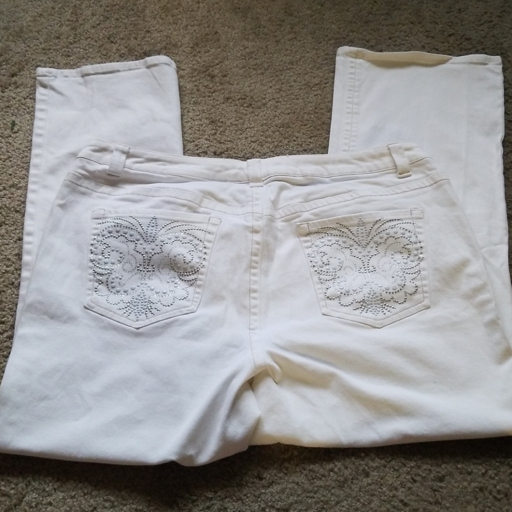 VENEZIA white boot cut jeans w bedazzle